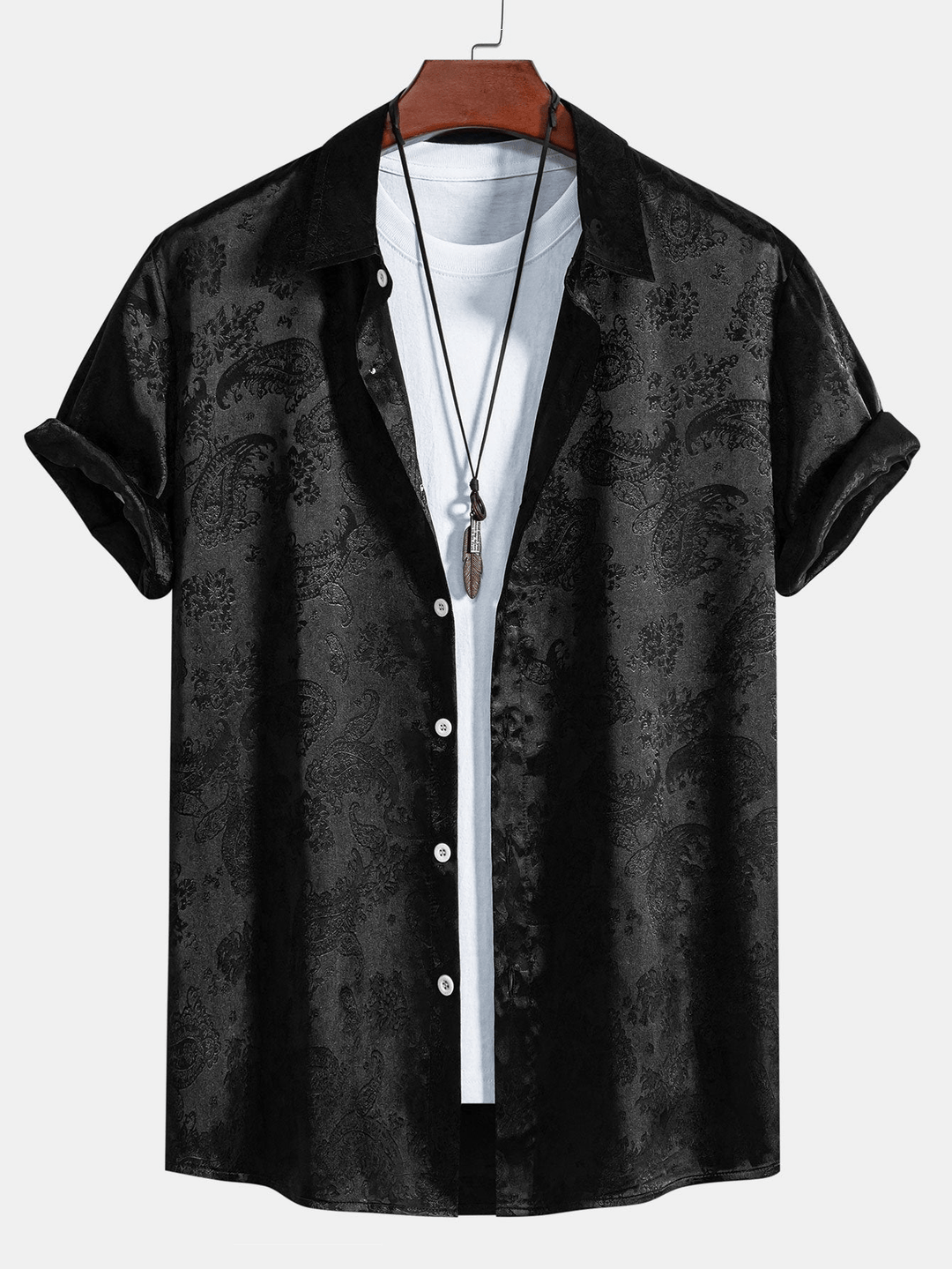 Levoire | Chemise Satin Paisley Homme Noir