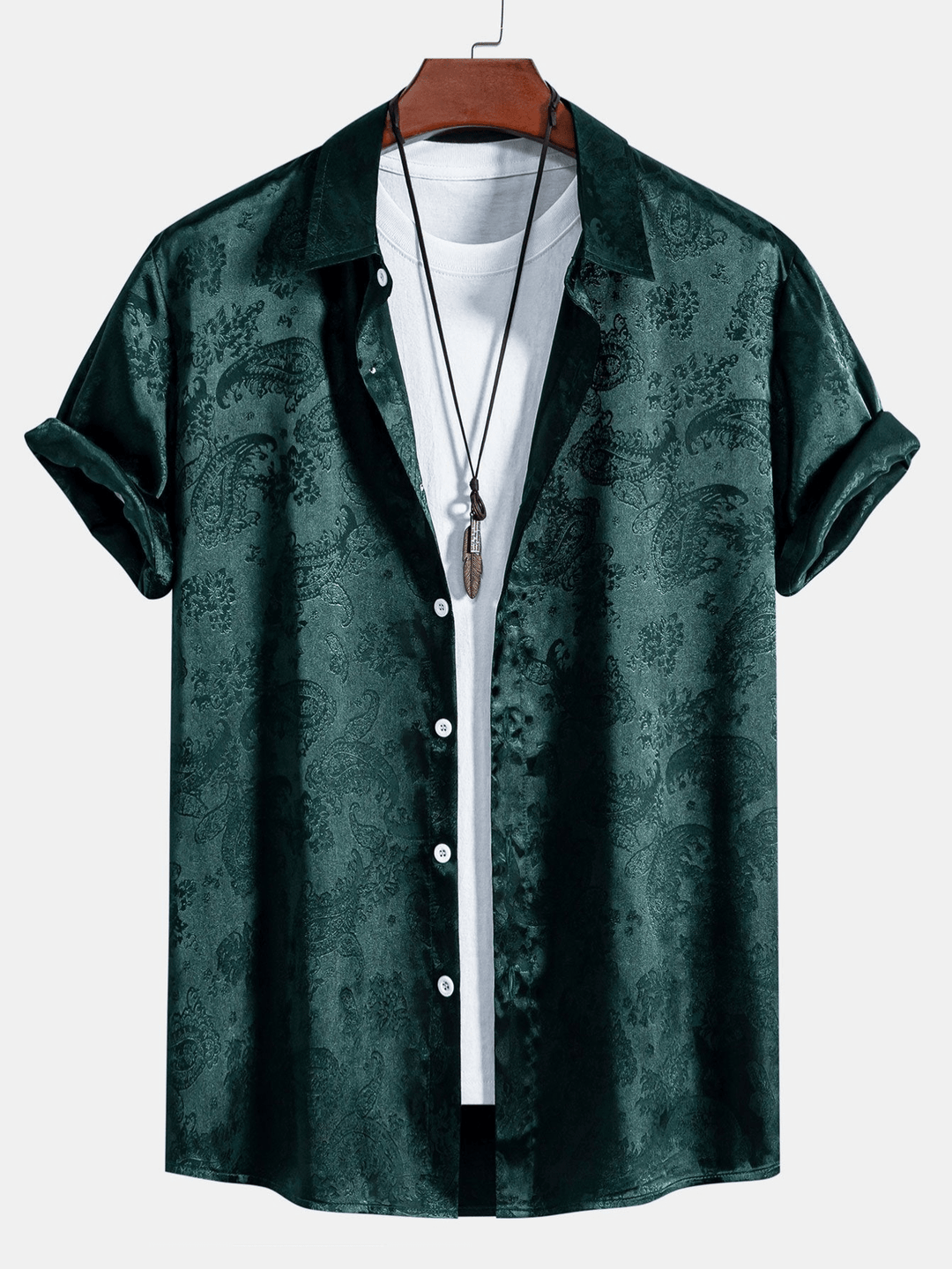 Levoire | Chemise Satin Paisley Homme Vert foncé