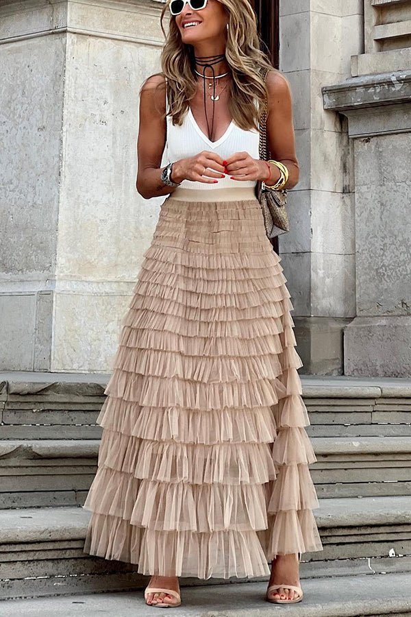 Levoire | Jupe Maxi Élastique Avec Taille Abricot