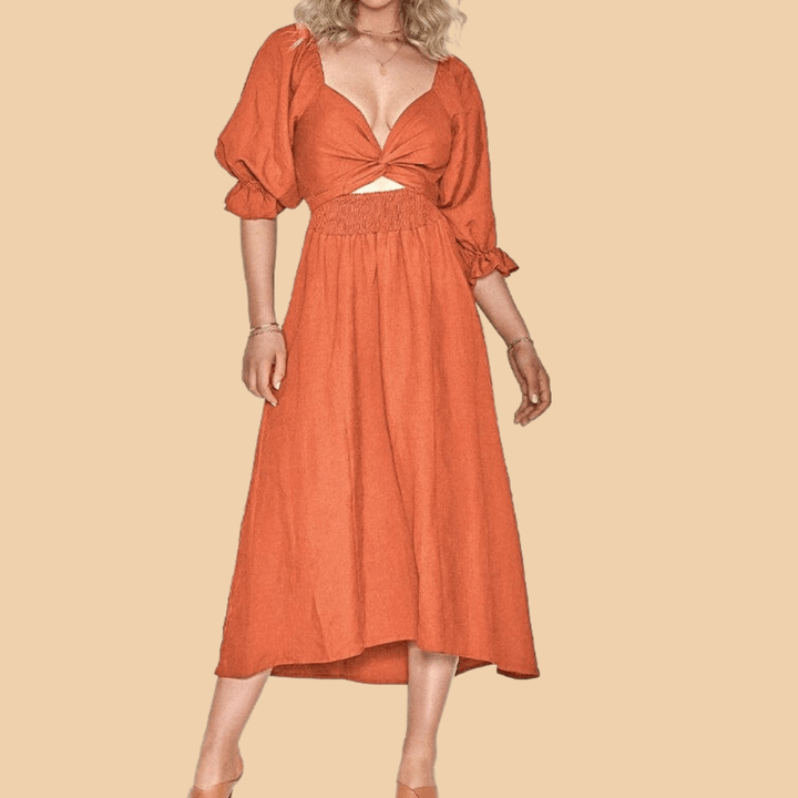 Levoire | Robe Élégante Off Shoulder Avec Manches Bouffantes Orange