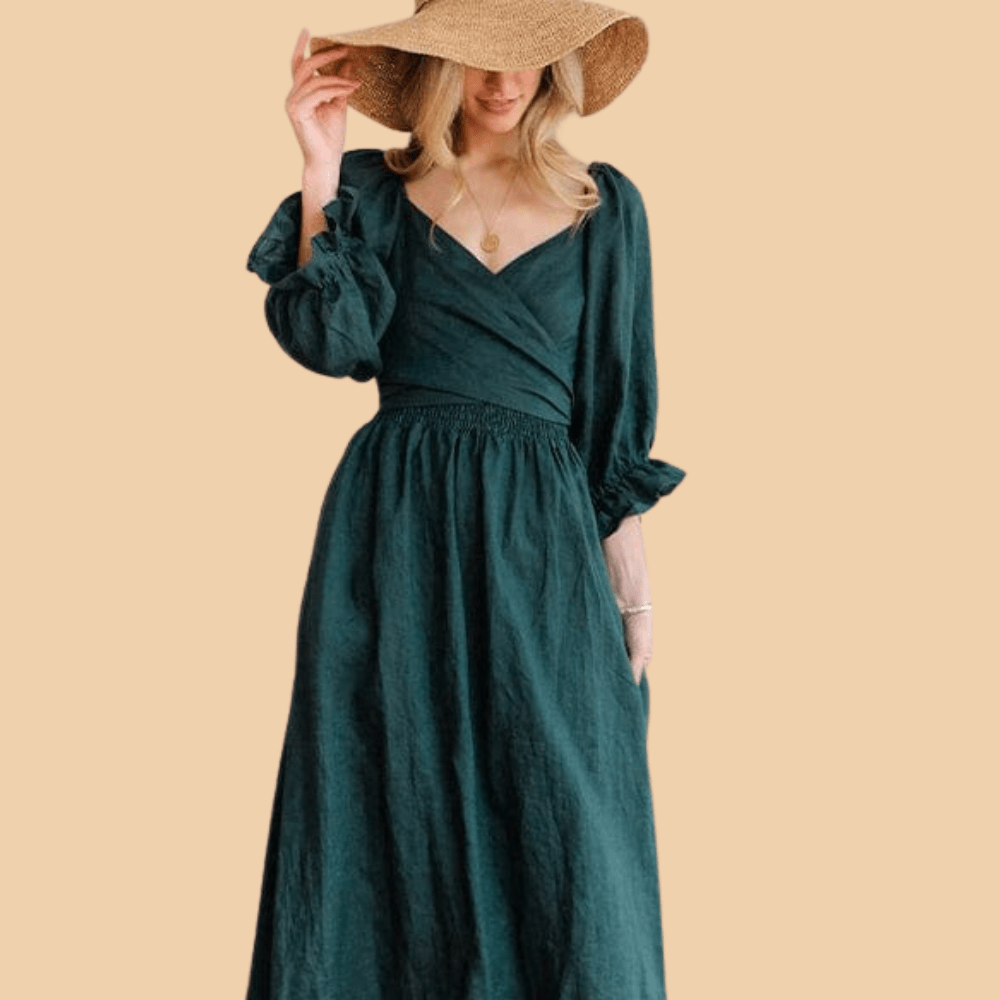 Levoire | Robe Élégante Off Shoulder Avec Manches Bouffantes Vert foncé