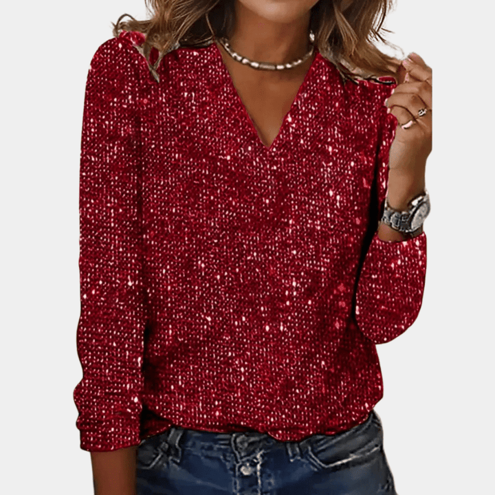 Levoire | Haut en sequins avec décolleté en V Chemisier élégant pour femmes Rot