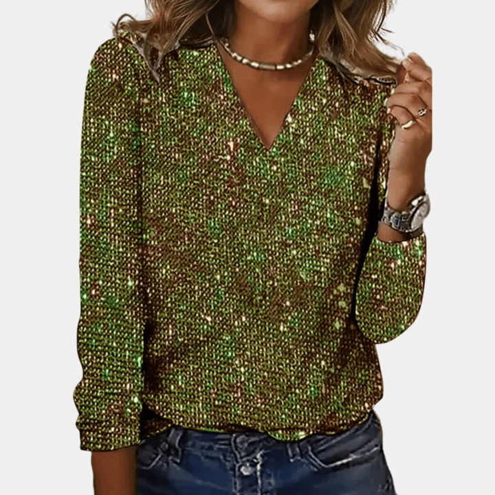 Levoire | Haut en sequins avec décolleté en V Chemisier élégant pour femmes Vert