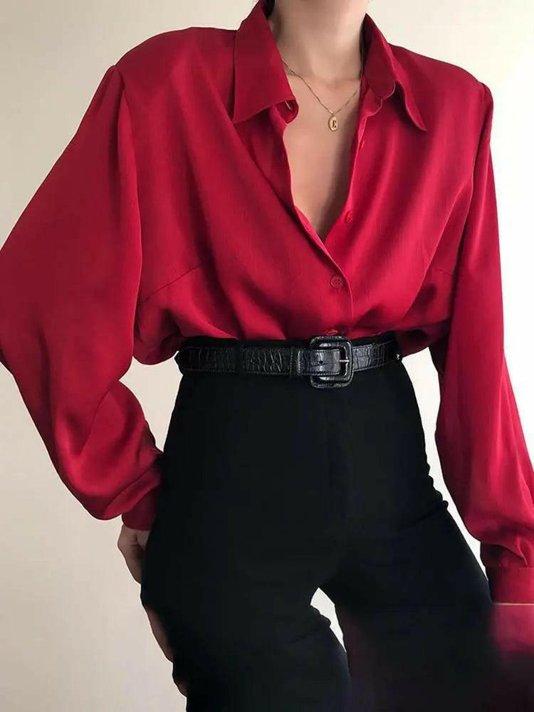 Levoire | Chemise À Manches Longues Avec Col Rabattu En Tissu Semblable À Du Satin Élégance Sans Effort Rot