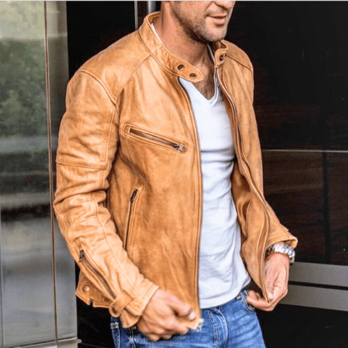 Levoire | Veste en cuir pour hommes Veste en cuir imperméable Parfaite pour l'automne Beige
