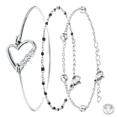 Levoire | de 3 Bracelets en Acier Inoxydable plaqué Argent ornés de Cristaux Scintillants - Livraison Offerte