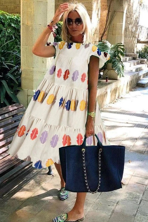 Levoire | Été Robe A-Line À Manches Courtes À Motif Floral Blanc