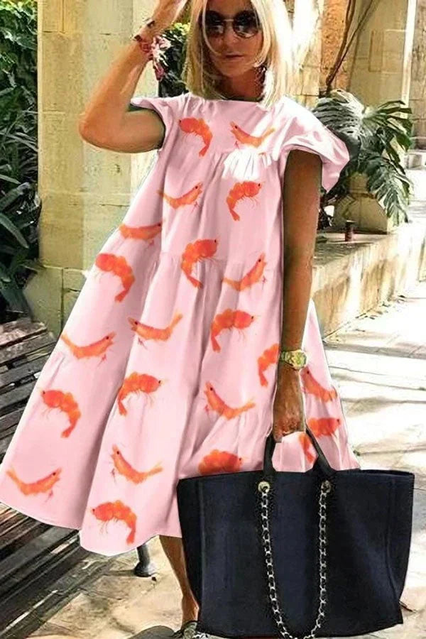 Levoire | Été Robe A-Line À Manches Courtes À Motif Floral Rose