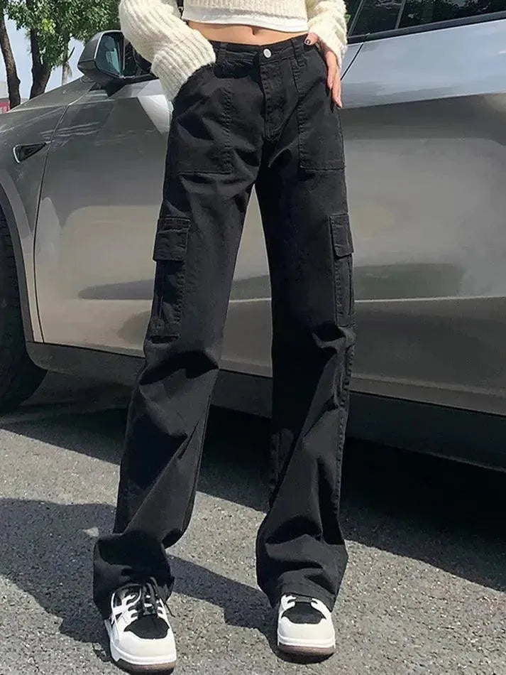 Levoire | Taille Basse Y2K Pantalon Droit Noir