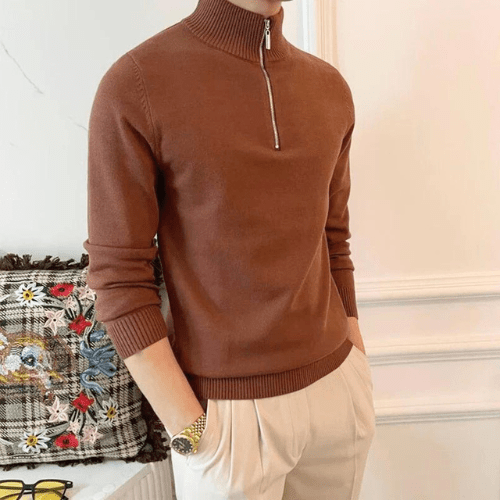 Levoire | Sweatshirt à capuche pour hommes avec fermeture éclair Confortable Élégant Polyester & Laine Braun