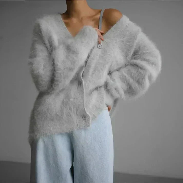 Levoire | Pull En Cachemire Moelleux Grande Taille De Luxe Avec Fermeture À Bouton Gris clair
