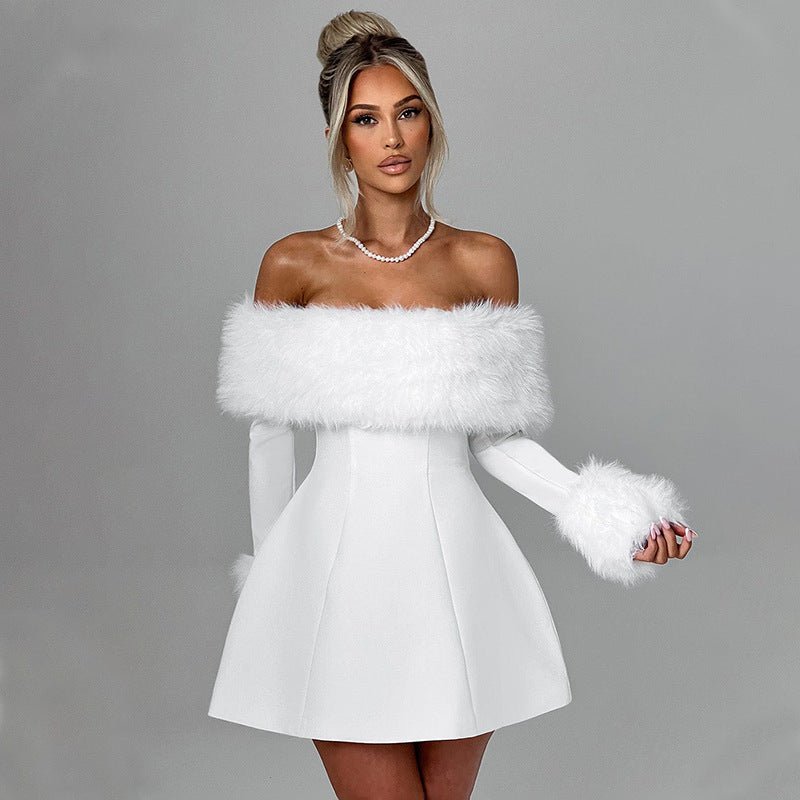 Levoire | Robe Femme En Velours À Épaules Avec Manches Longues Blanc