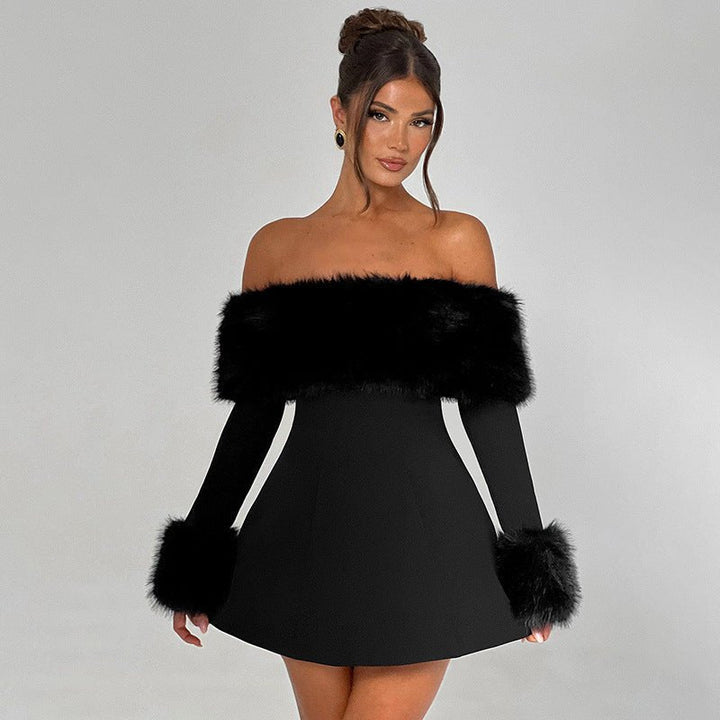 Levoire | Robe Femme En Velours À Épaules Avec Manches Longues Noir