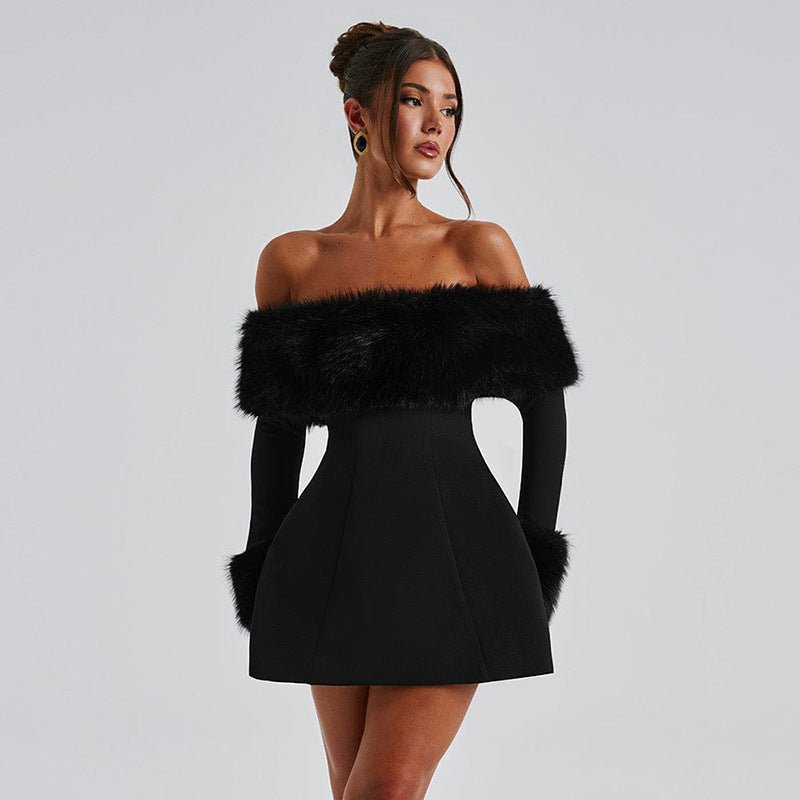 Levoire | Robe Femme En Velours À Épaules Avec Manches Longues