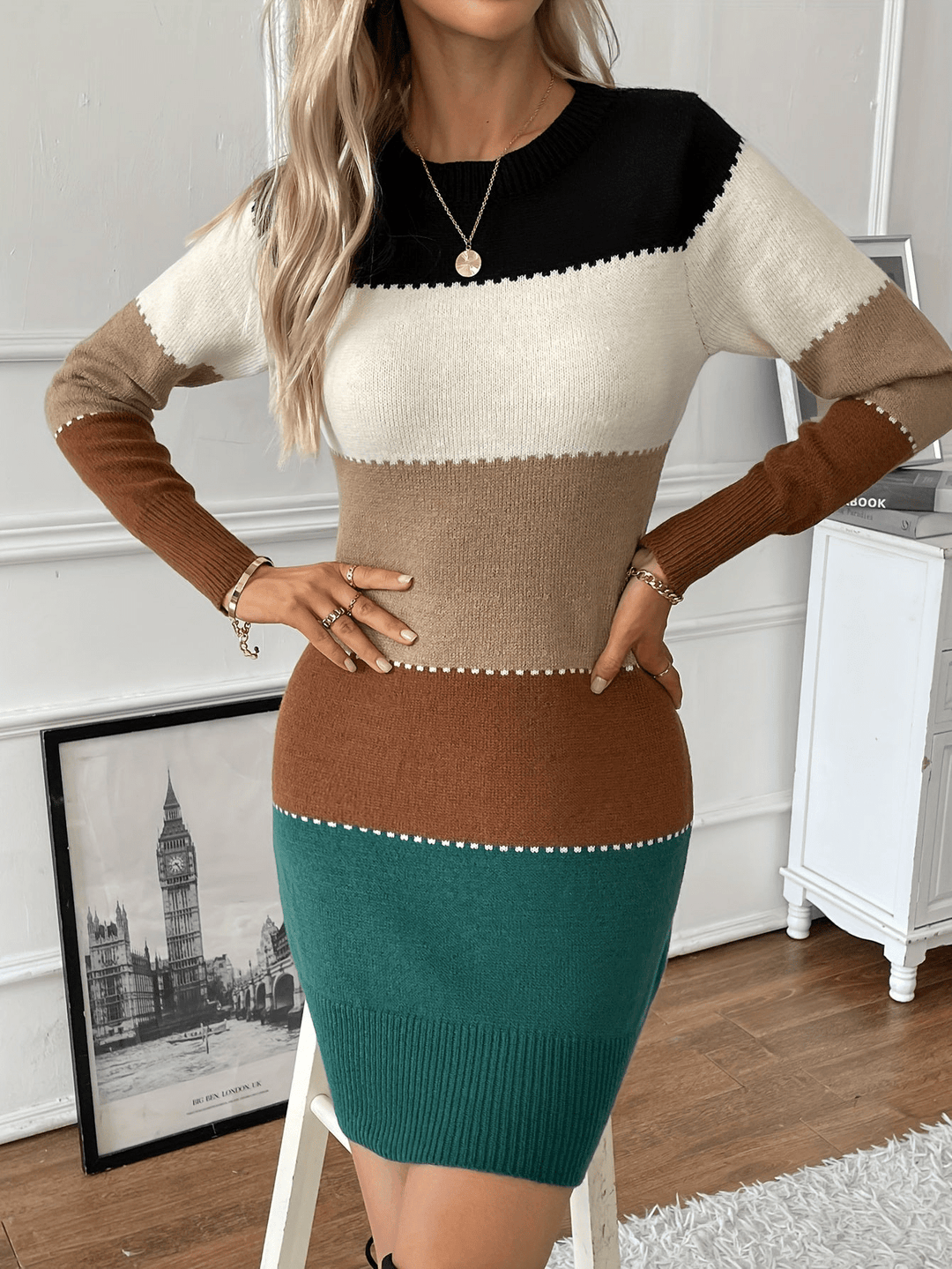 Levoire | Robe femme en coton élégante confortable et classique Vert