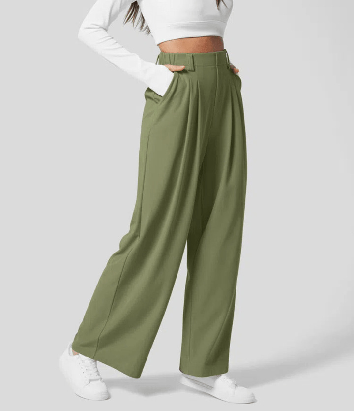 Levoire | Pantalon Femme Taille Haute Légère Confortable Vert