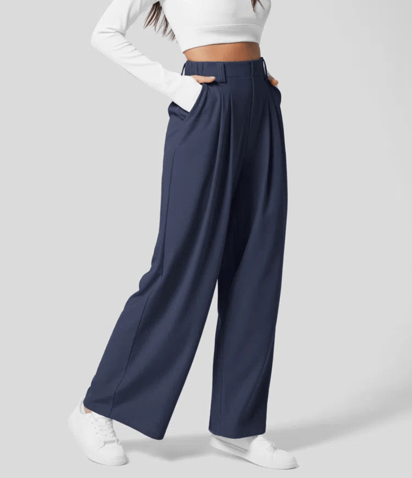 Levoire | Pantalon Femme Taille Haute Légère Confortable Bleu foncé