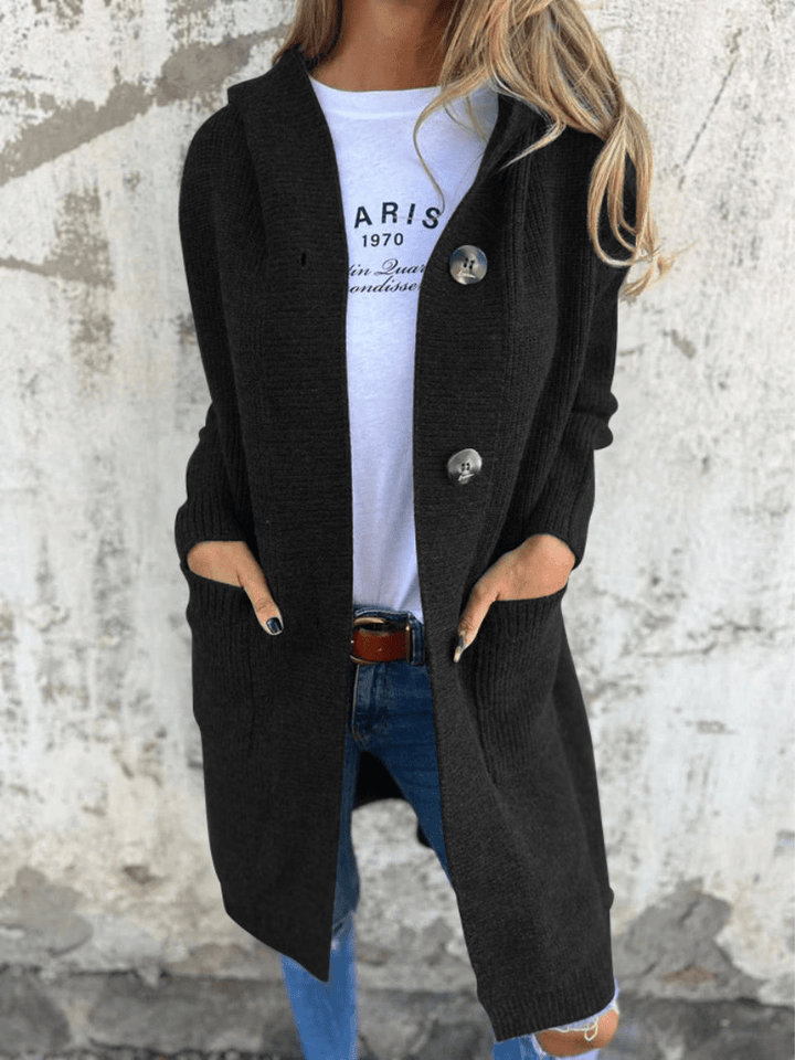 Levoire | Gilet Long à Capuche Tricoté Chaleureux & Confortable Noir