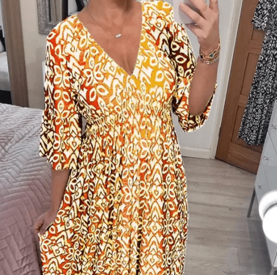 Levoire | Robe à fleurs côtier pour femmes à décolleté en V confortable et à la mode Jaune