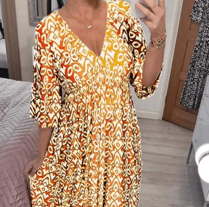 Levoire | Robe à fleurs côtier pour femmes à décolleté en V confortable et à la mode Jaune