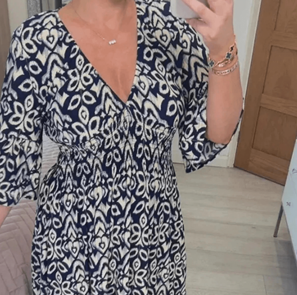 Levoire | Robe à fleurs côtier pour femmes à décolleté en V confortable et à la mode Bleu marine