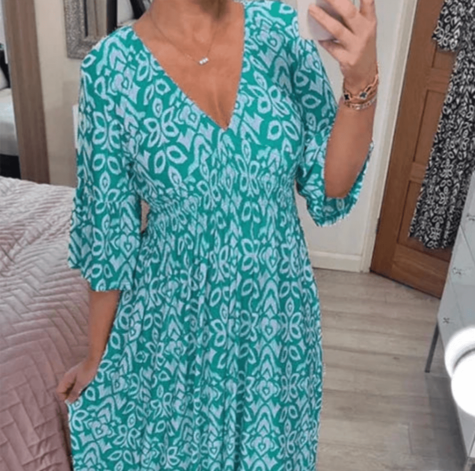 Levoire | Robe à fleurs côtier pour femmes à décolleté en V confortable et à la mode Mer Bleu