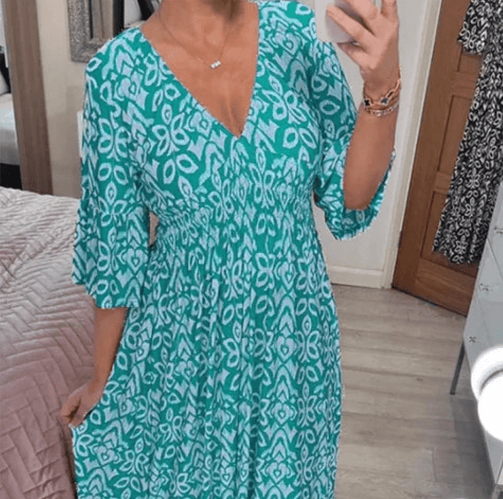 Levoire | Robe à fleurs côtier pour femmes à décolleté en V confortable et à la mode Mer Bleu