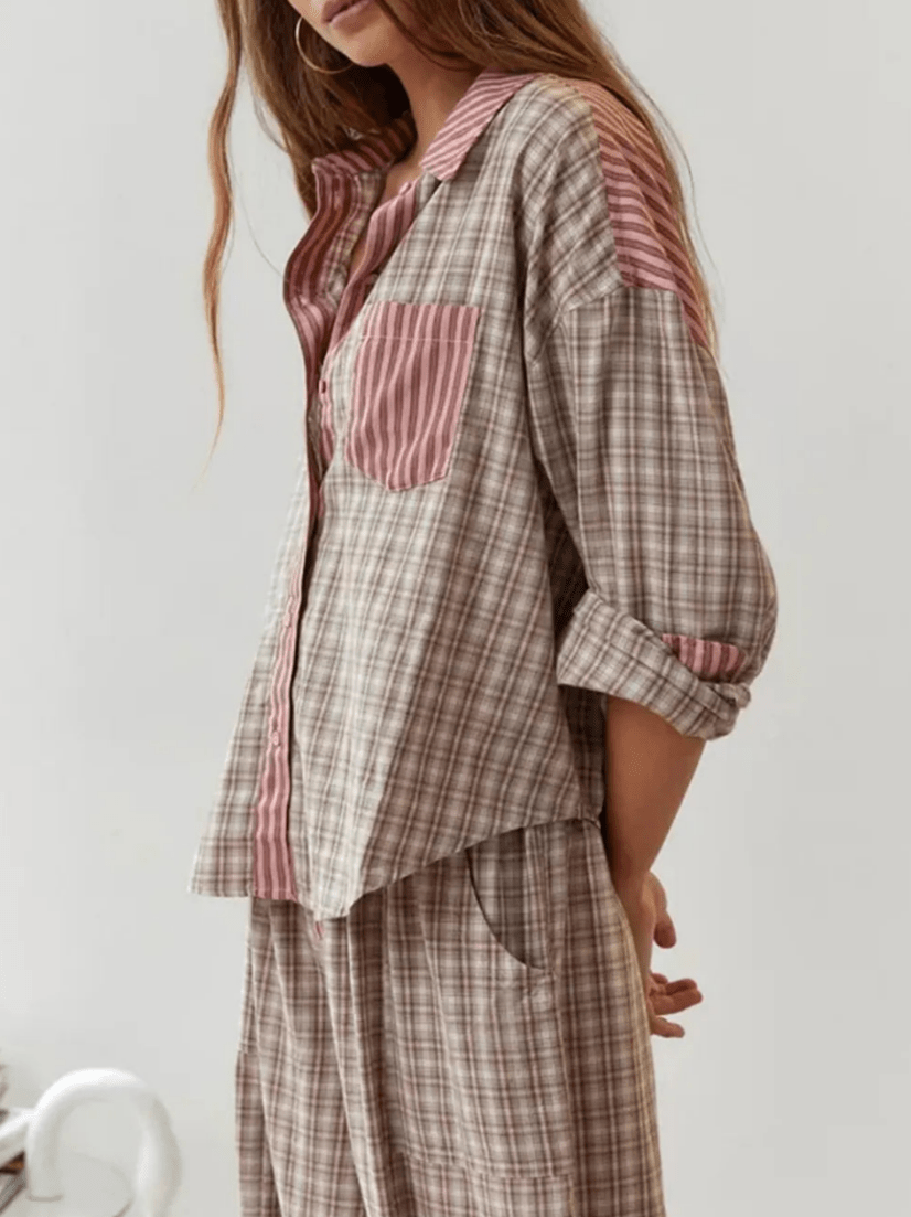 Levoire | Femmes Luxe Rétro Ensemble de Pyjama 2 Pièces pour Confort et Style Braun