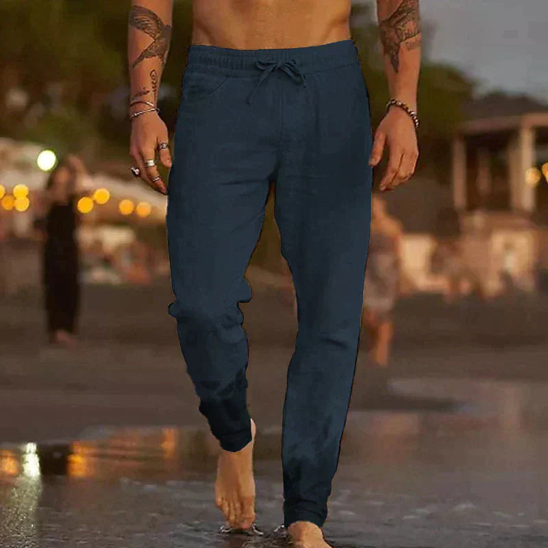 Levoire | Pantalon En Lin Confortable Et Décontracté Pour Hommes Respirant, Stylé Et Confortable Bleu foncé