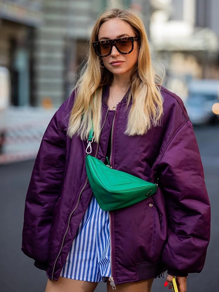 Levoire - Veste bomber surdimensionnée pour femmes Lila