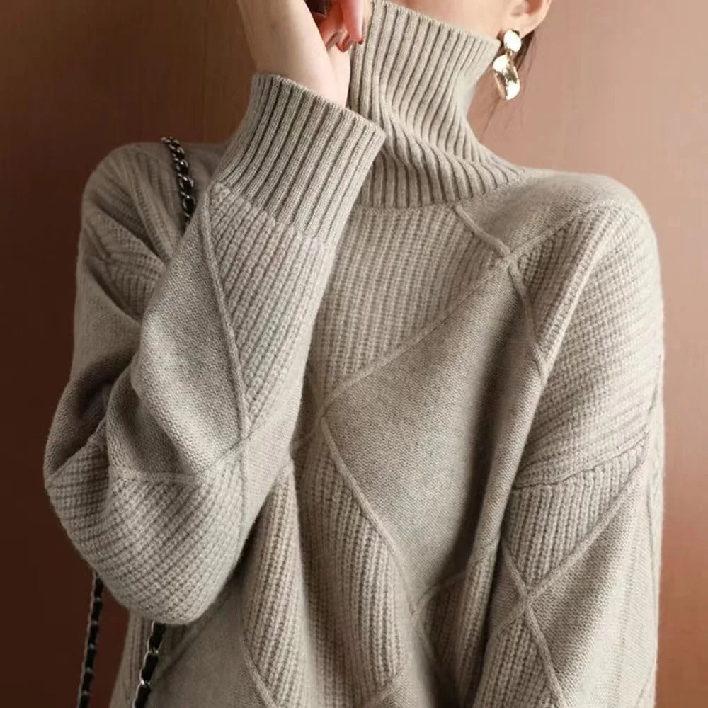 Levoire | Pull Pour Femmes Avec Col Roulé En Cachemire Khaki