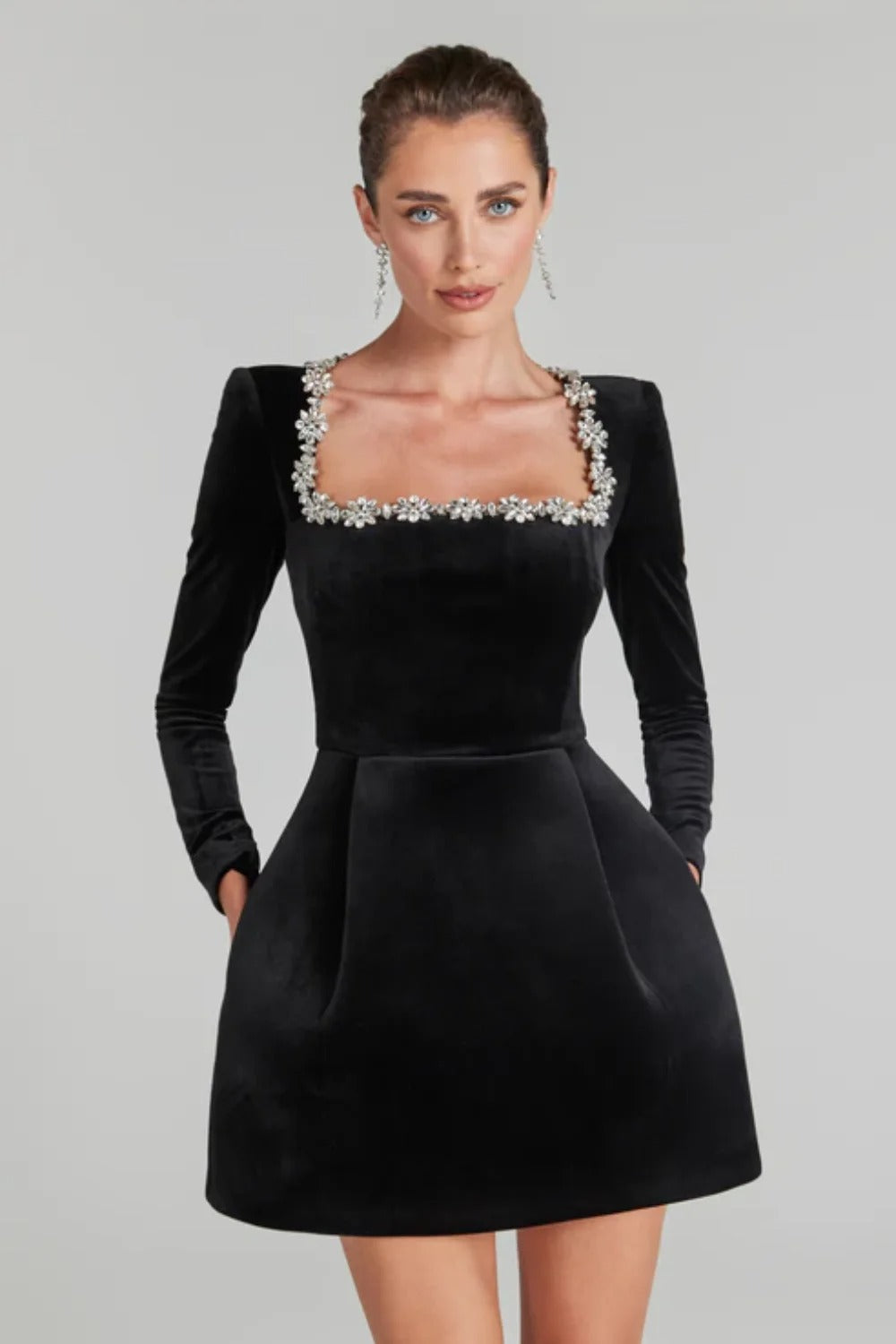 Levoire | Samt Pailleté Robe Fleur Noir