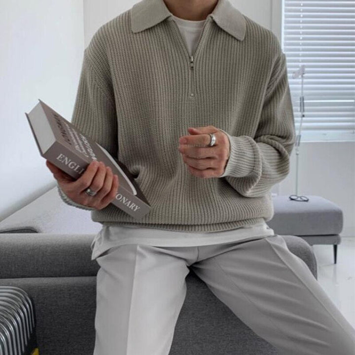 Levoire | Polo Luxe Premium Pour Hommes Avec Col V Et Fermeture Éclair Gris