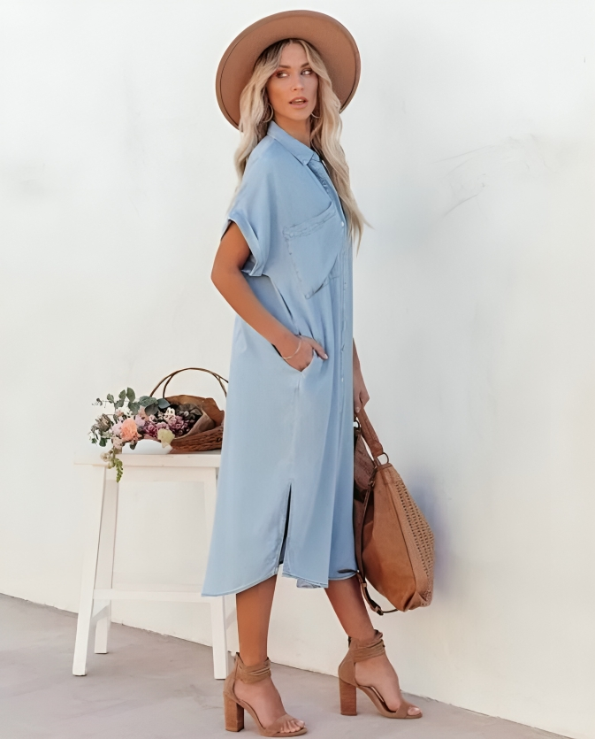 Levoire | Robe Chemise En Denim À Manches Courtes