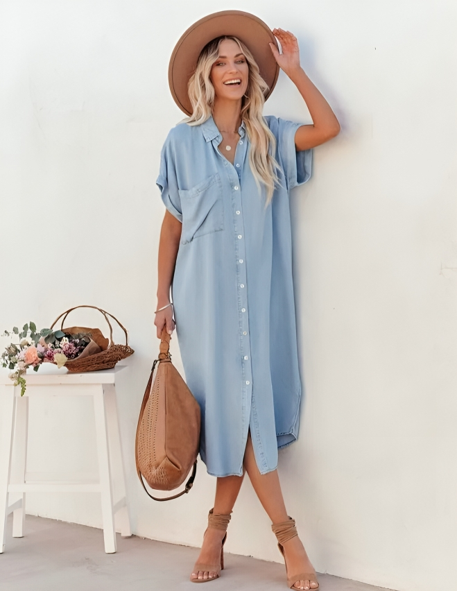 Levoire | Robe Chemise En Denim À Manches Courtes