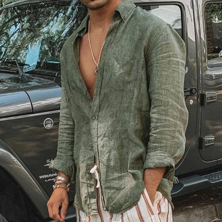 Levoire | Chemise De Plage En Lin Décontractée Pour Jours Chauds Vert