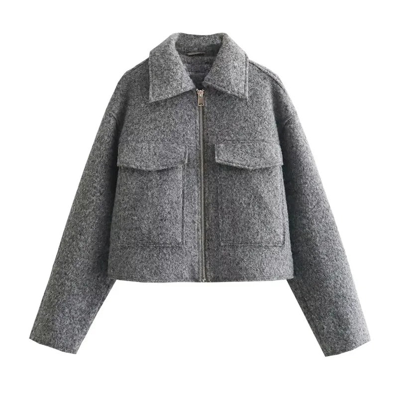 Levoire | Veste De Printemps/Transition Courte Tendance Et Élégante Avec Fermeture Éclair Et Col Retourné Pour Femmes