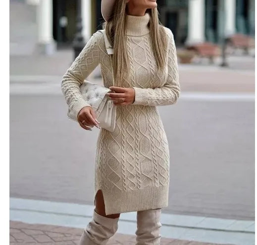 Levoire | courte automne tricot col rond à manches longues Beige