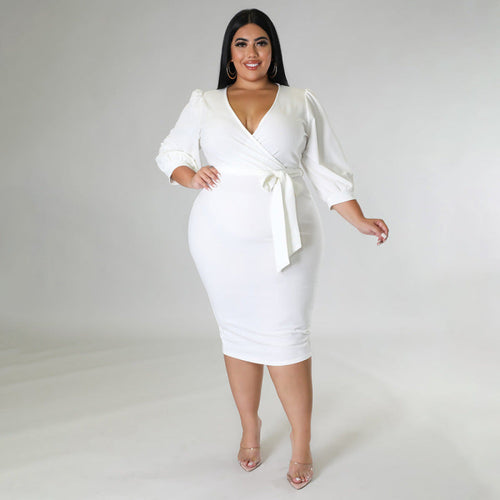 Levoire | robe longue V à manches ¾ avec ceinture