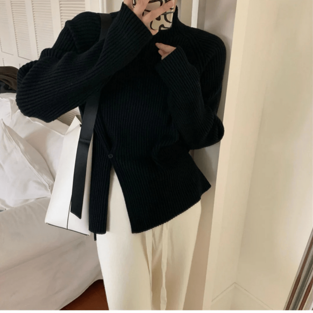 Levoire | Pull-over en maille tendance à col roulé gilet femme pullover Noir Une taille