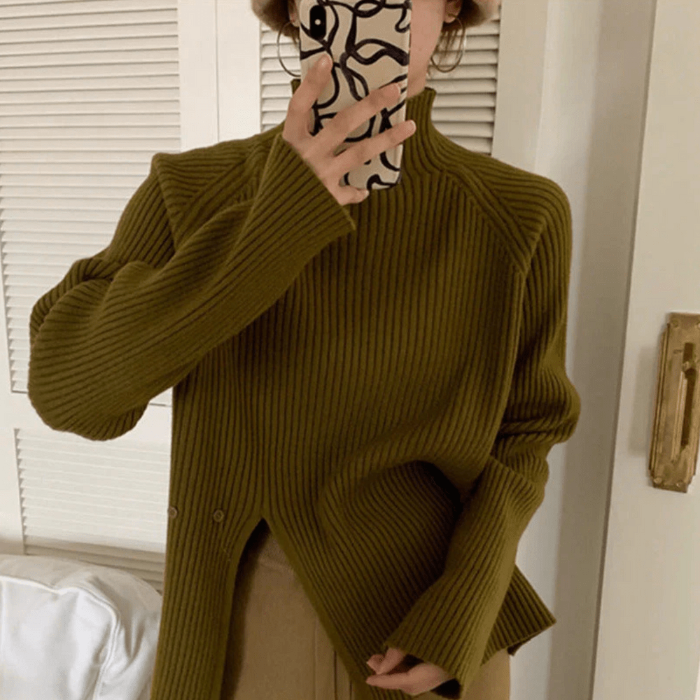 Levoire | Pull-over en maille tendance à col roulé gilet femme pullover Vert olive Une taille