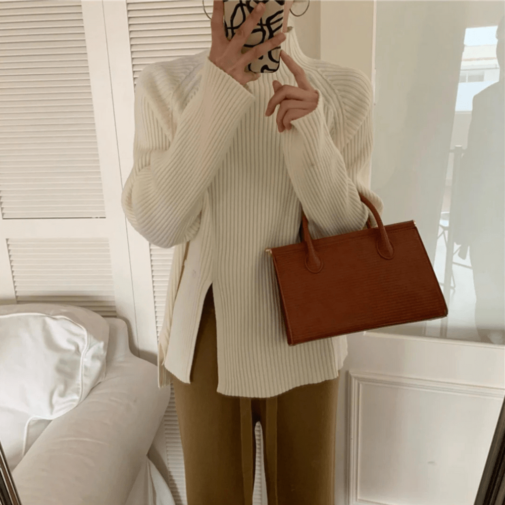 Levoire | Pull-over en maille tendance à col roulé gilet femme pullover Blanc Une taille