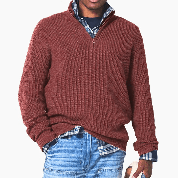 Levoire | Pull Chaud Demi-Zip Homme Vin Rouge