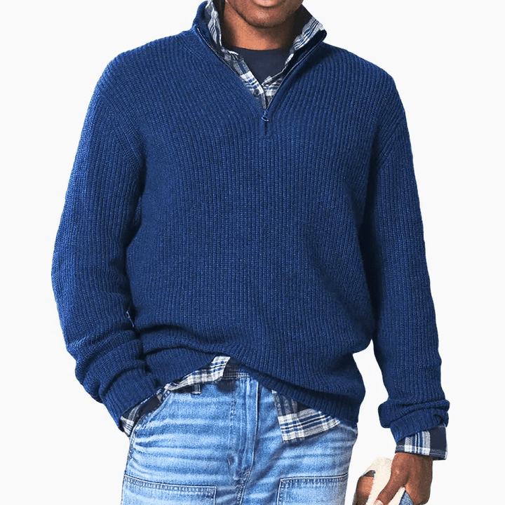 Levoire | Pull Chaud Demi-Zip Homme Bleu foncé
