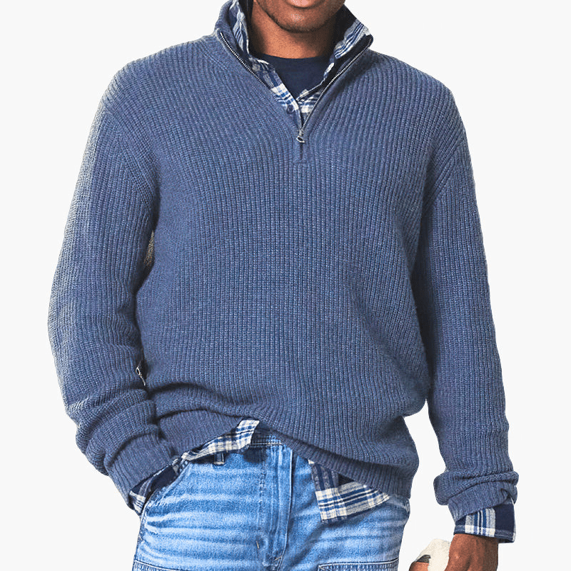 Levoire | Pull Chaud Demi-Zip Homme Bleu