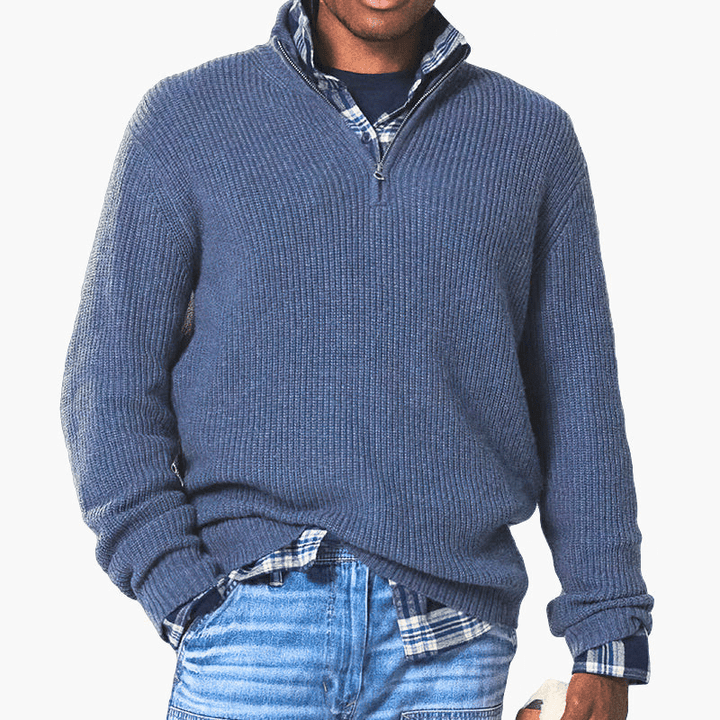 Levoire | Pull Chaud Demi-Zip Homme Bleu