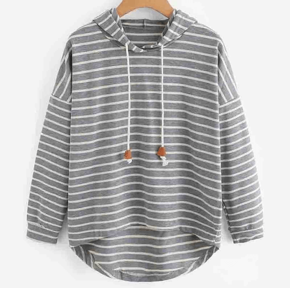 Levoire | Pull à Capuche Rayé Élégant pour Femme Décontracté & Confortable Gris