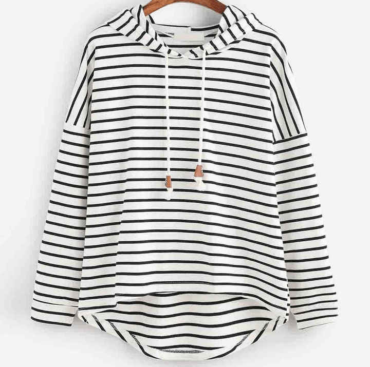 Levoire | Pull à Capuche Rayé Élégant pour Femme Décontracté & Confortable Blanc