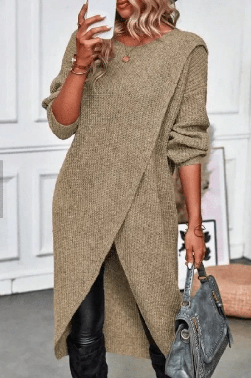 Levoire | Femmes Pull Long en Tricot Confortable & Tendance Kaki