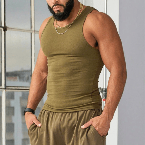 Levoire | T-shirt sans manches ajusté homme confortable et à séchage rapide Vert olive